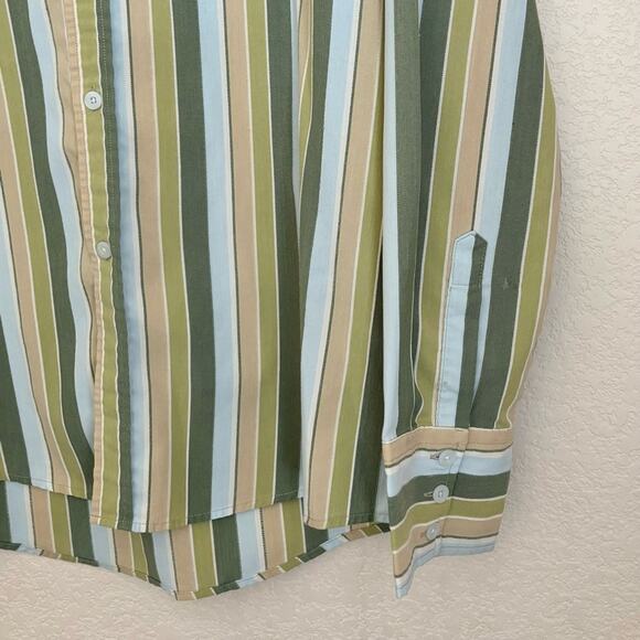 7 Diamonds Mens Button Up Shirt Medium Green Stripe Cotton Polyester Formal - Picture 4 of 10